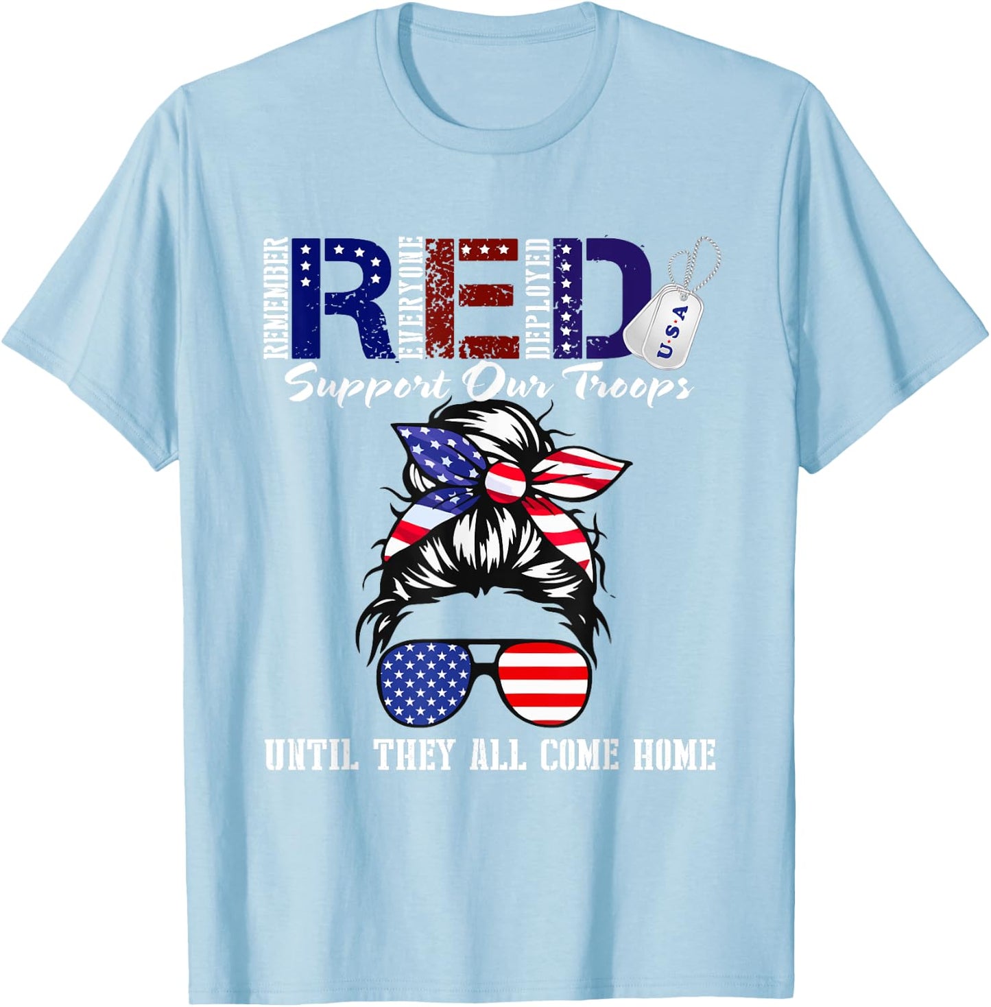 On Friday We Wear Red Military Support Troops Red US Flag T-Shirt - T-Shirt | Light Blue