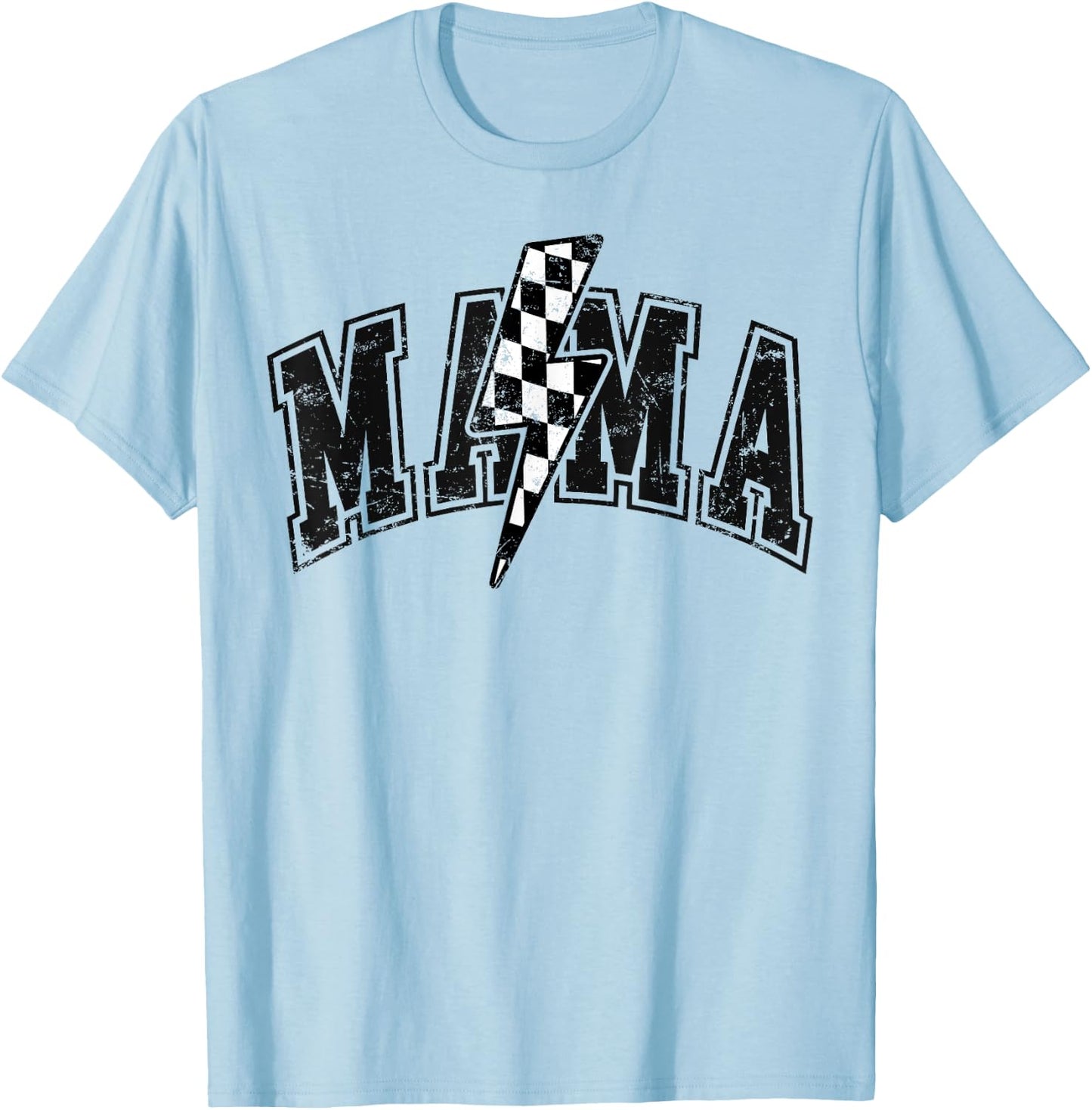 Mama Lightning Bolt Checkered Mother's Day Varsity For Mom T-Shirt - T-Shirt | Light Blue