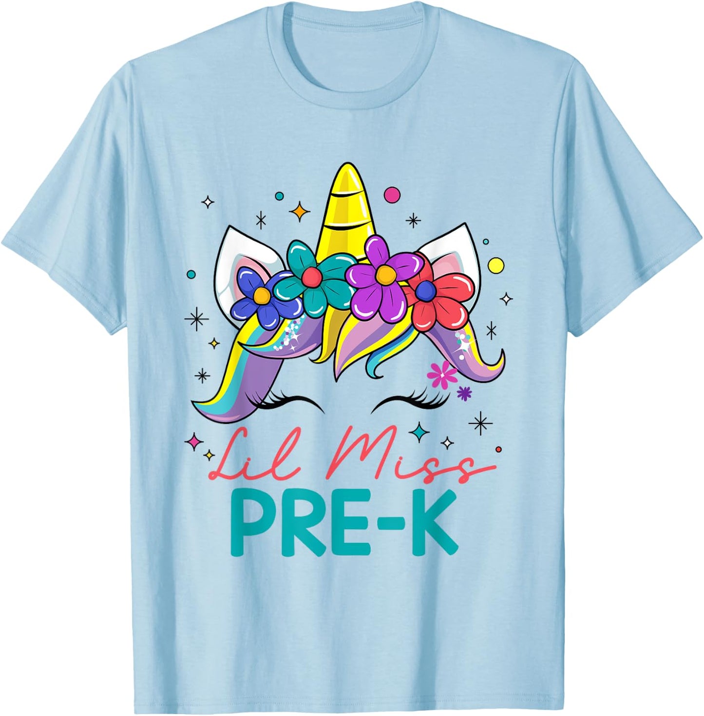Lil Miss Pre-K Unicorn First Day Of Pre K Preschool Girls T-Shirt - T-Shirt | Light Blue