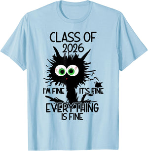 I'm Fine It's Fine Cat Class Of 2026 T-Shirt - T-Shirt | Light Blue