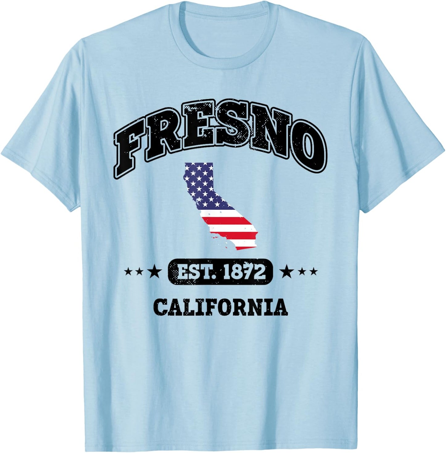 Fresno California CA Throwback USA Flag T-Shirt - T-Shirt | Light Blue