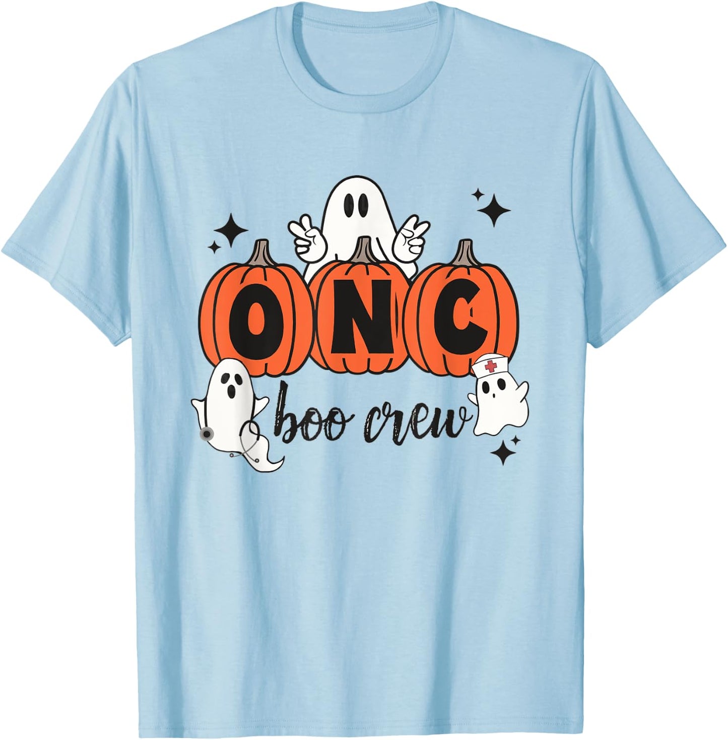ONC Boo Crew Halloween Ghosts Pumpkin Spooky Oncology Crew T-Shirt - T-Shirt | Light Blue
