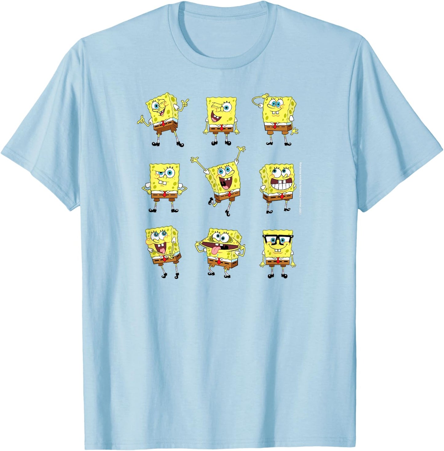 SpongeBob SquarePants - Different Poses Character Grid T-Shirt - T-Shirt | Light Blue