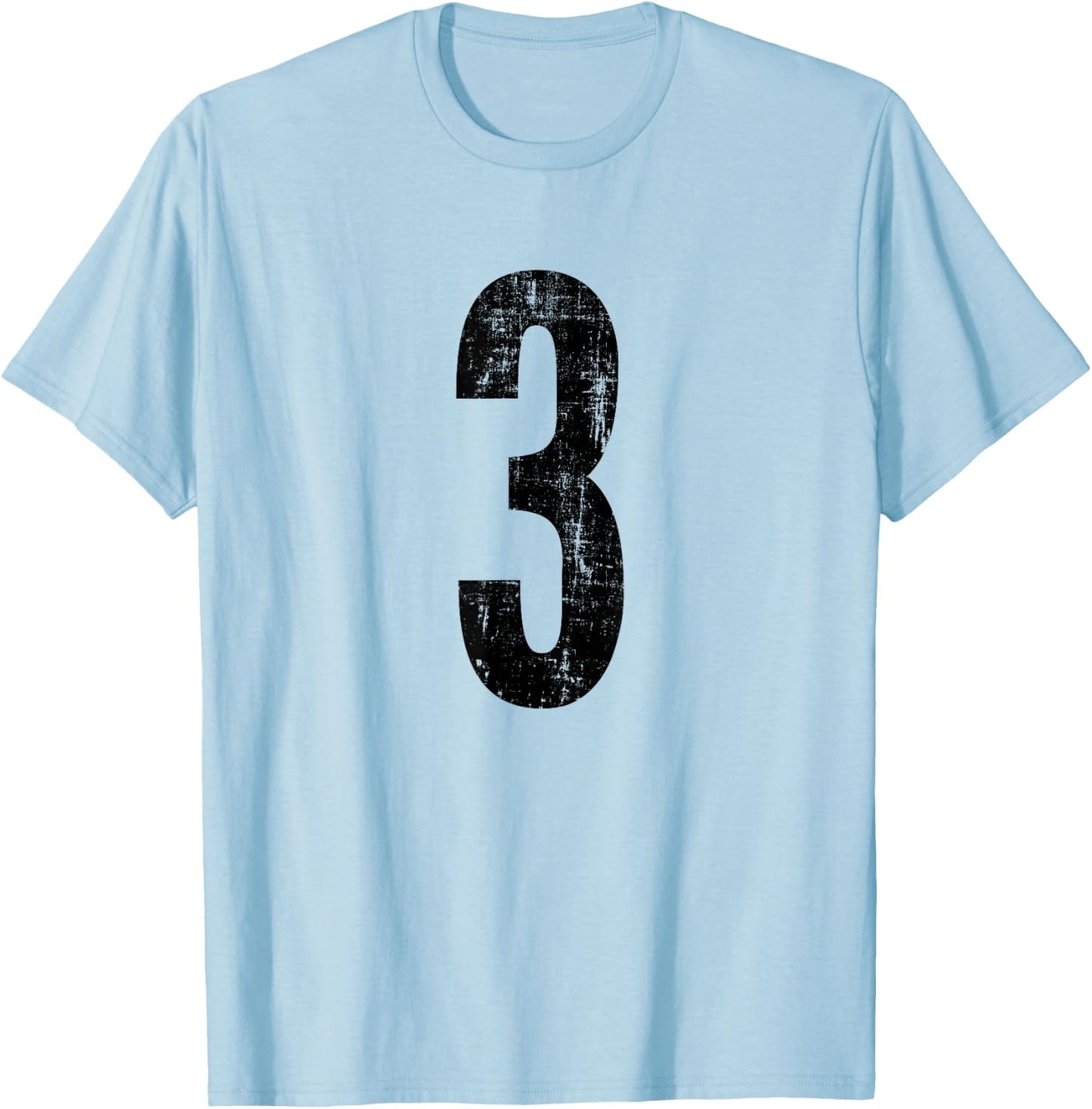 Number 3 Three Distressed Vintage Sports Summer Training Gym T-Shirt - T-Shirt | Light Blue