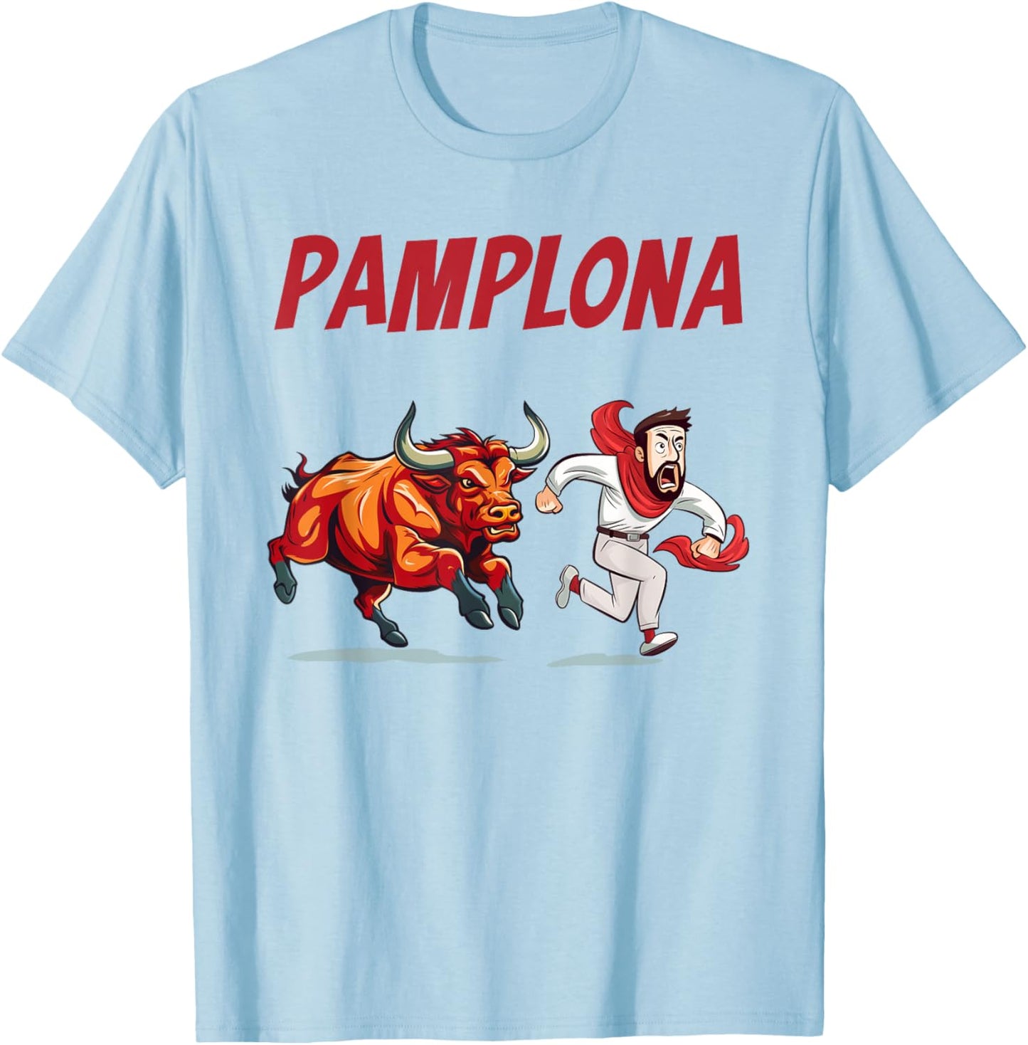 Parody Pamplona Bull Running T-Shirt - T-Shirt | Light Blue