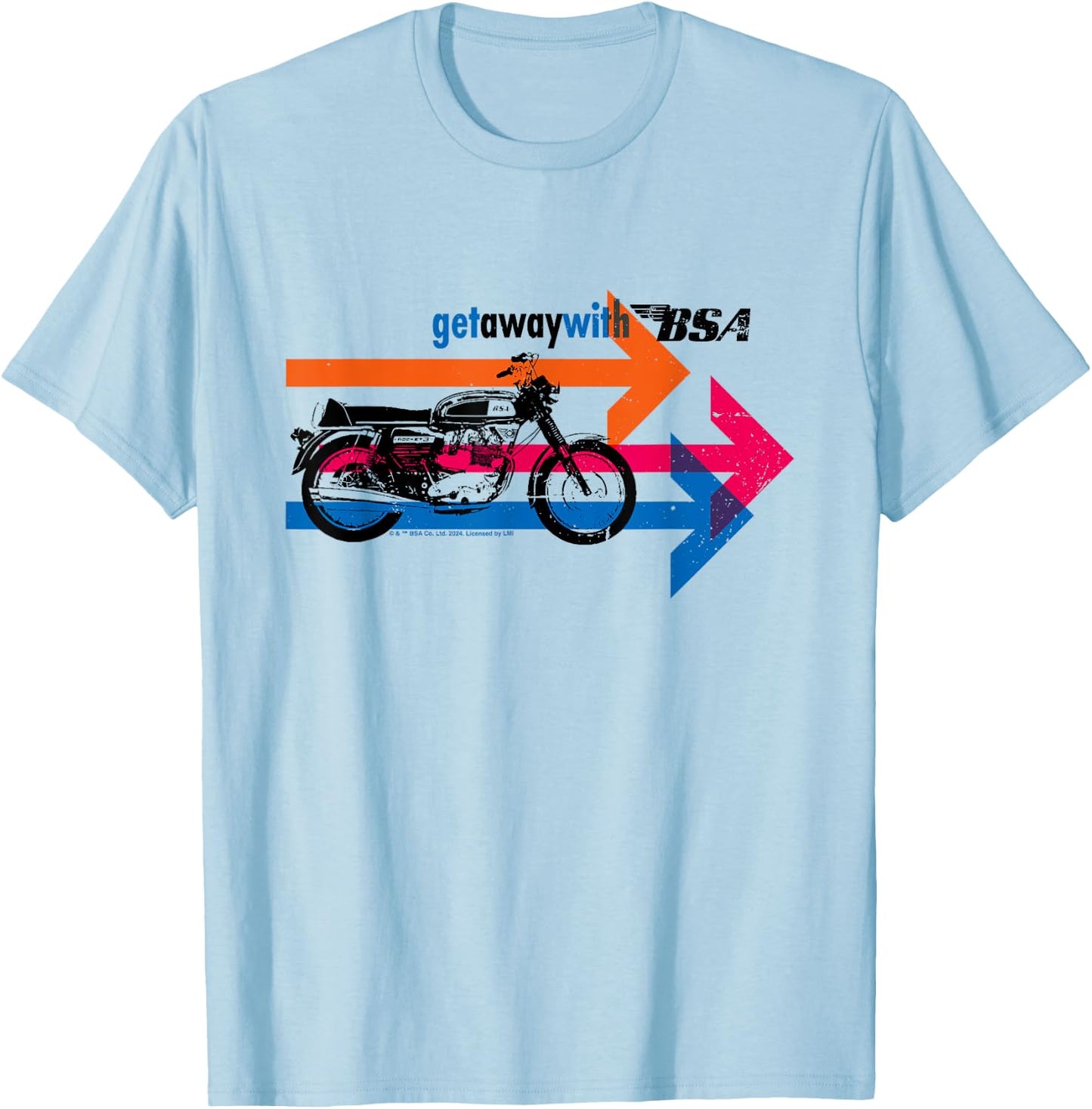 BSA Rocket 3 Motorcycle Retro 70's Arrow Ad T-Shirt - T-Shirt | Light Blue
