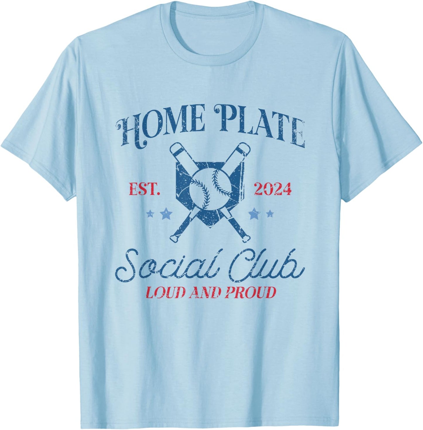 Vintage Baseball Home Plate Social Club T-Shirt - T-Shirt | Light Blue