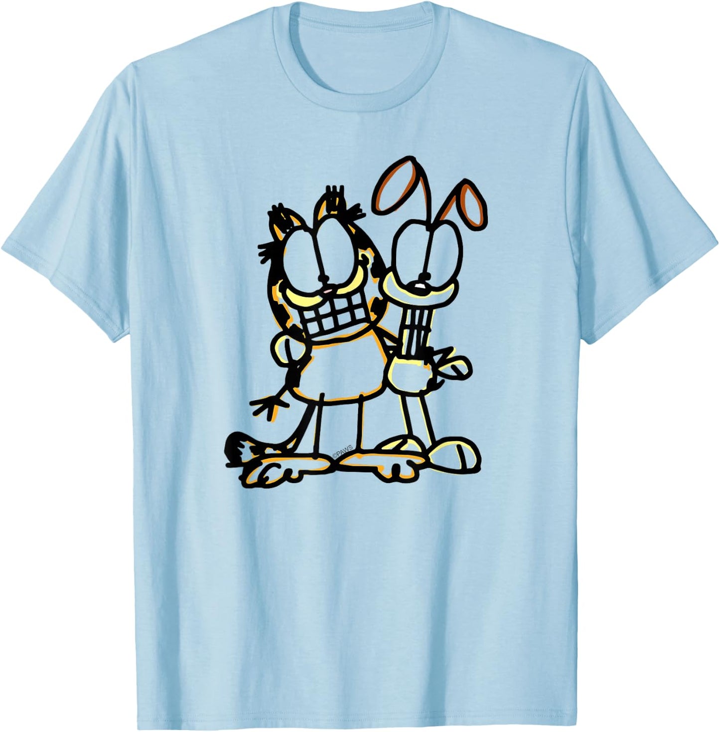 Garfield Sketch Garfiled and Odie Cartoon Cat and Dog T-Shirt - T-Shirt | Light Blue