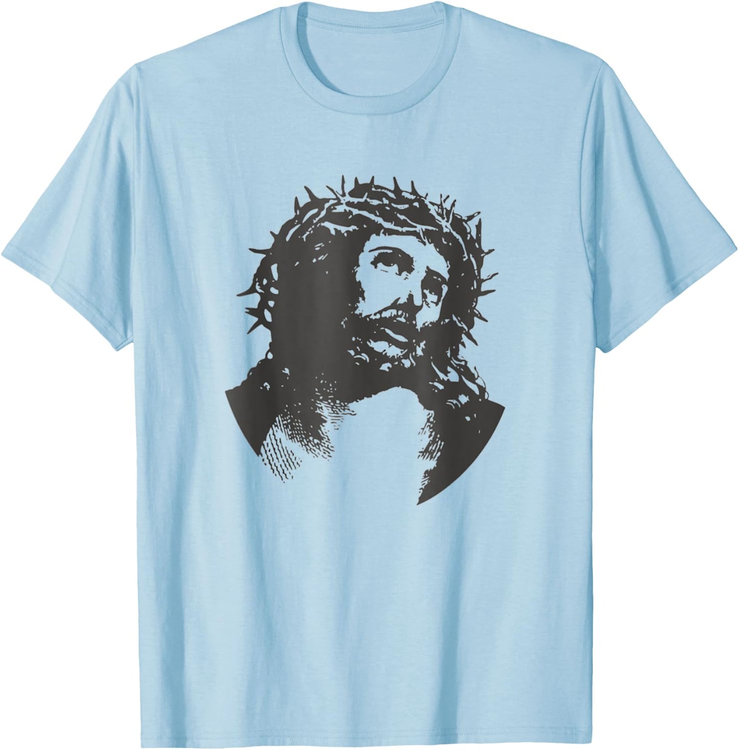 Face Of Jesus Christ Crown Of Thorns Catholic Faith T-Shirt - T-Shirt | Light Blue