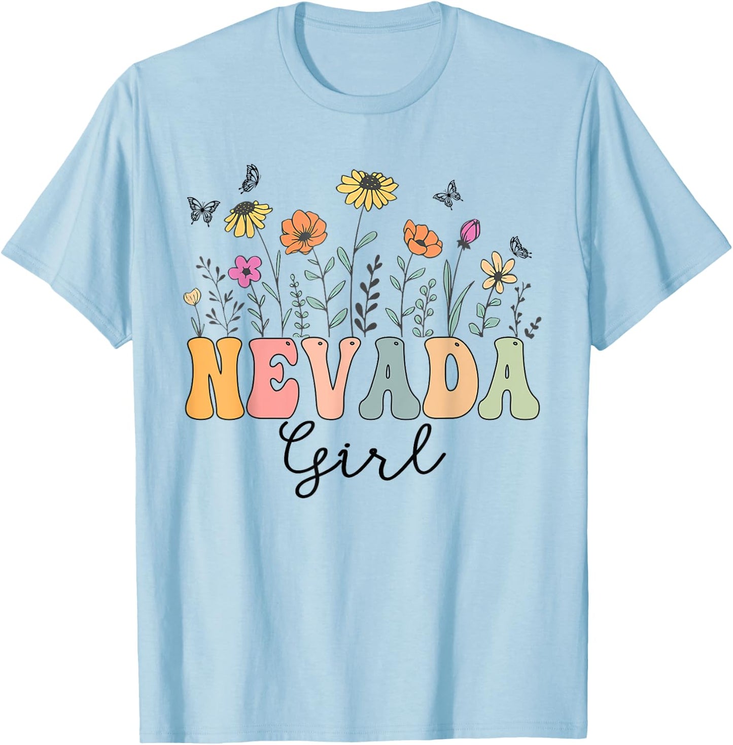 Nevada Girl Wildflower Groovy Nevada Lover T-Shirt - T-Shirt | Light Blue