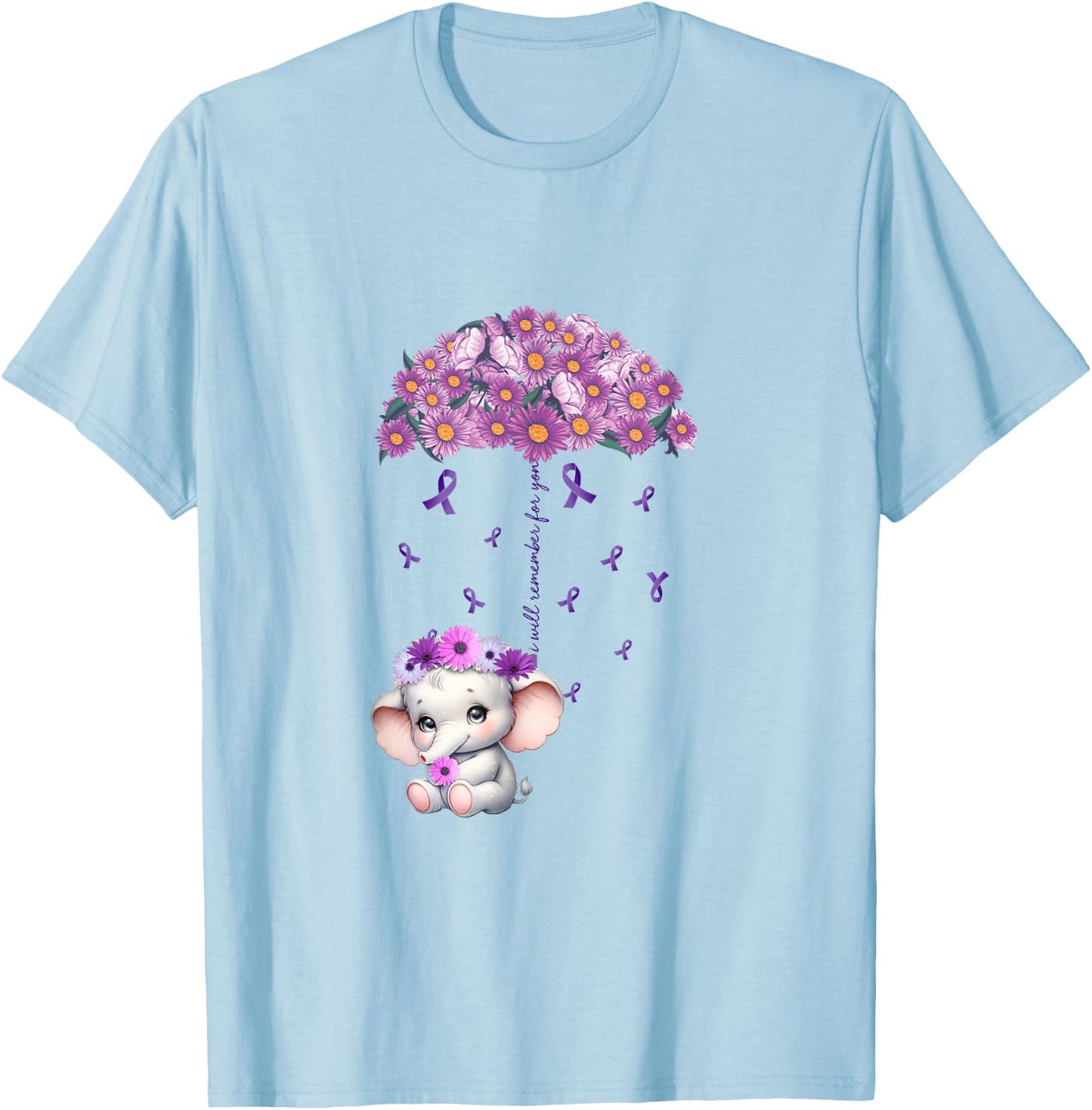 Cute Purple Elephant Alzheimer's Awareness I will Remember T-Shirt - T-Shirt | Light Blue