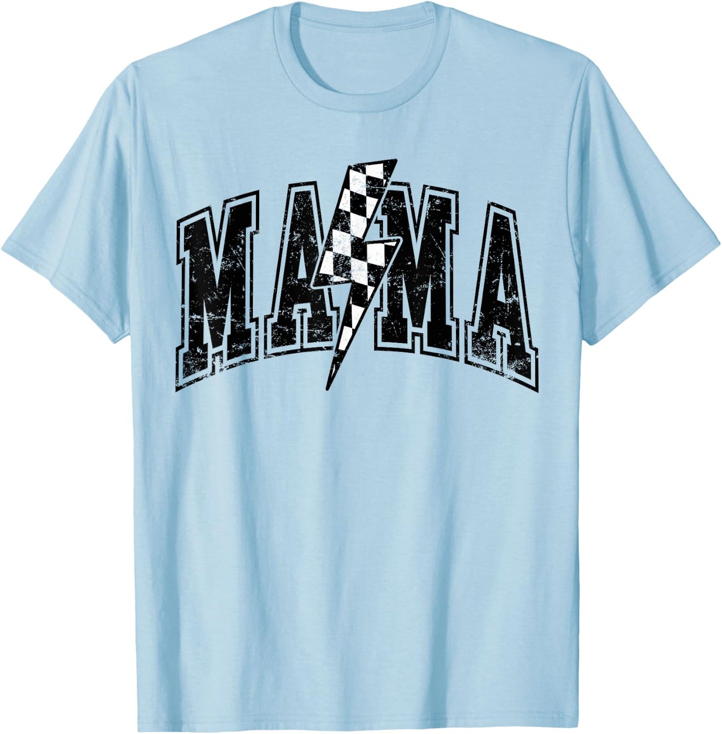 Mama Lightning Bolt Checkered Varsity For Mom Women T-Shirt - T-Shirt | Light Blue