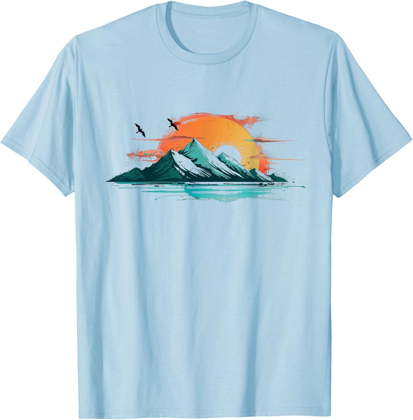 Abstract Mountain Landscape at Sunset T-Shirt - T-Shirt | Light Blue