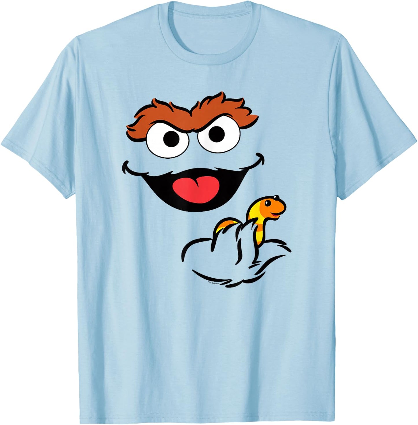 Sesame Street Oscar The Grouch Holding Slimey T-Shirt - T-Shirt | Light Blue