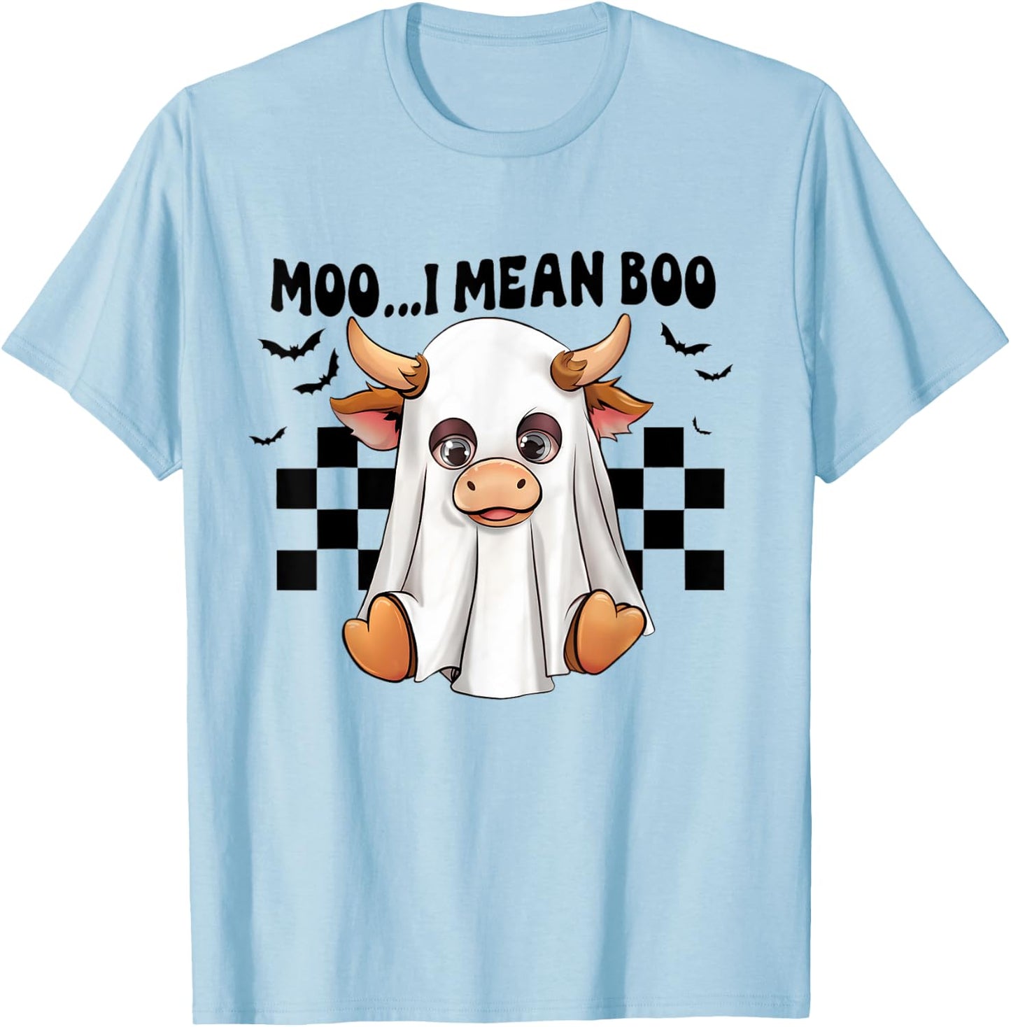 Moo I Mean Boo Ghost Cow Funny Halloween Costume Cow Lover T-Shirt - T-Shirt | Light Blue