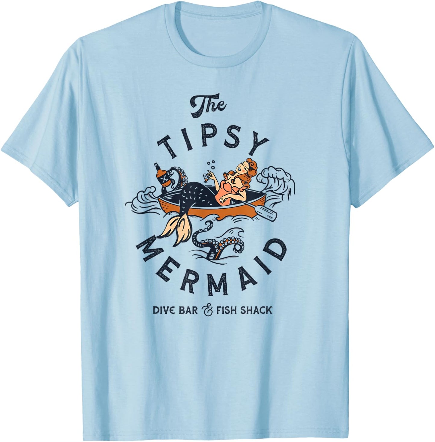 The Tipsy Mermaid Funny Whiskey Drinking Party Tattoo Pinup T-Shirt - T-Shirt | Light Blue
