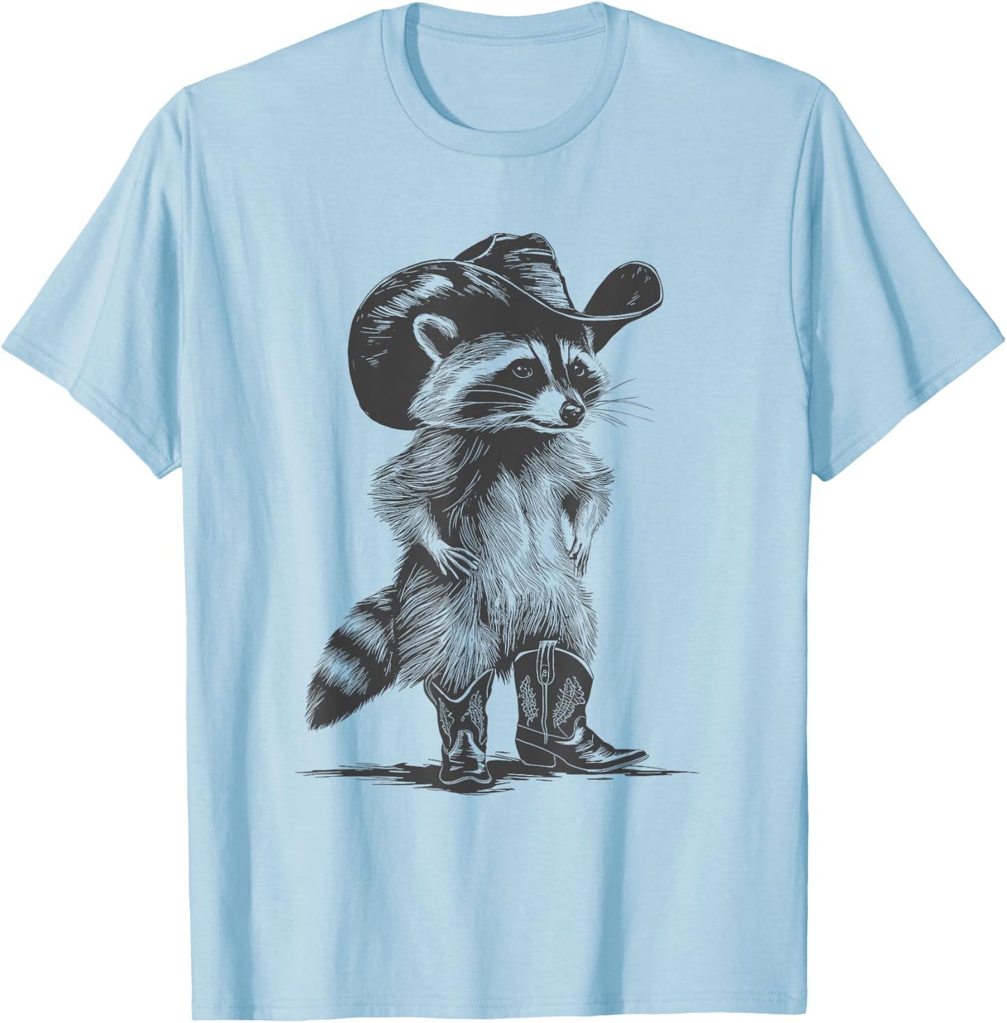 Racoon Cowboy Funny Racoon Graphic Meme Men Women T-Shirt - T-Shirt | Light Blue