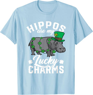 Hippos Are My Lucky Charms St Patricks Day Hippopotamus T-Shirt - T-Shirt | Light Blue