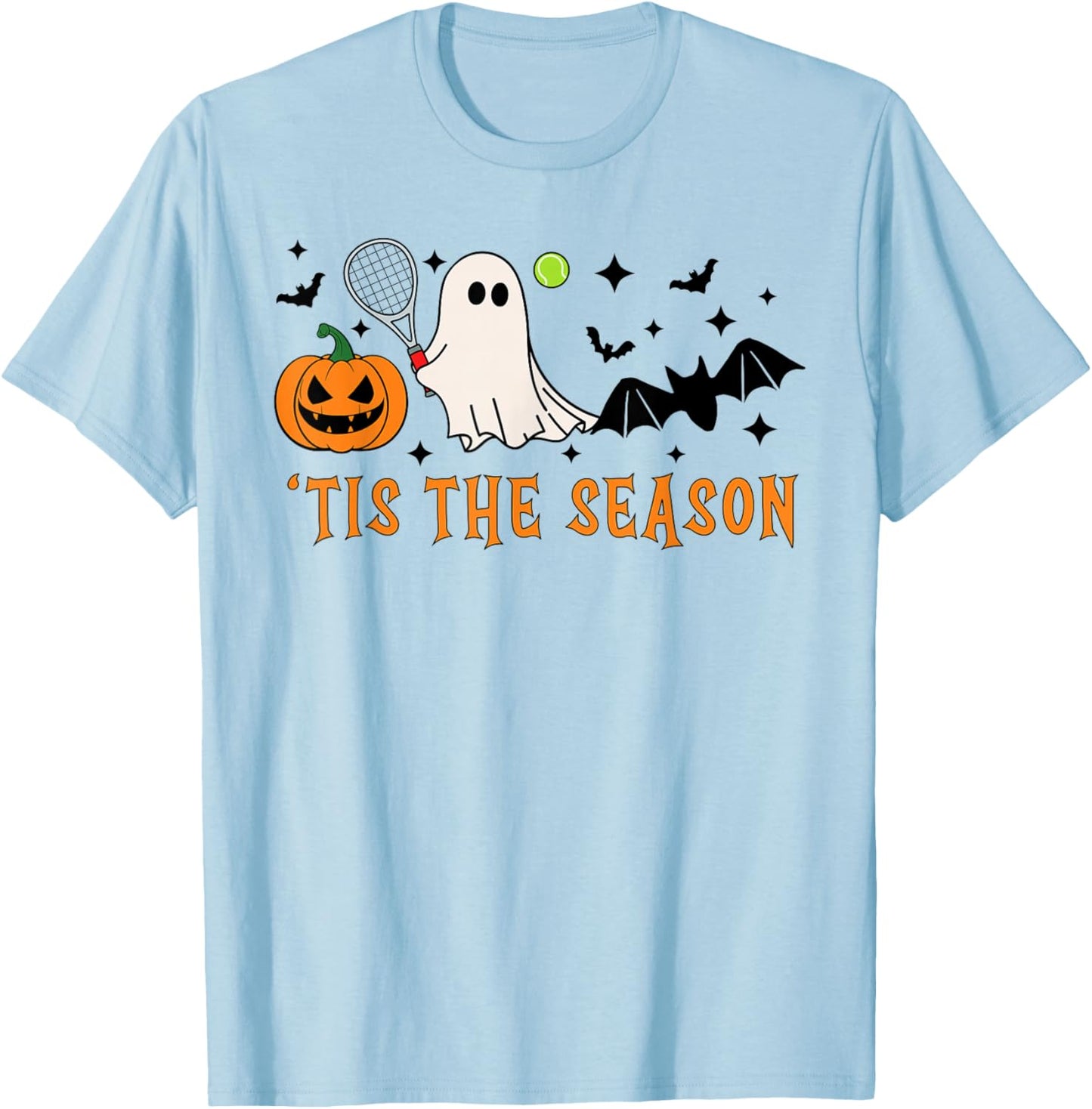 Tis The Season Tennis Halloween Spooky Ghost Pumpkin T-Shirt - T-Shirt | Light Blue
