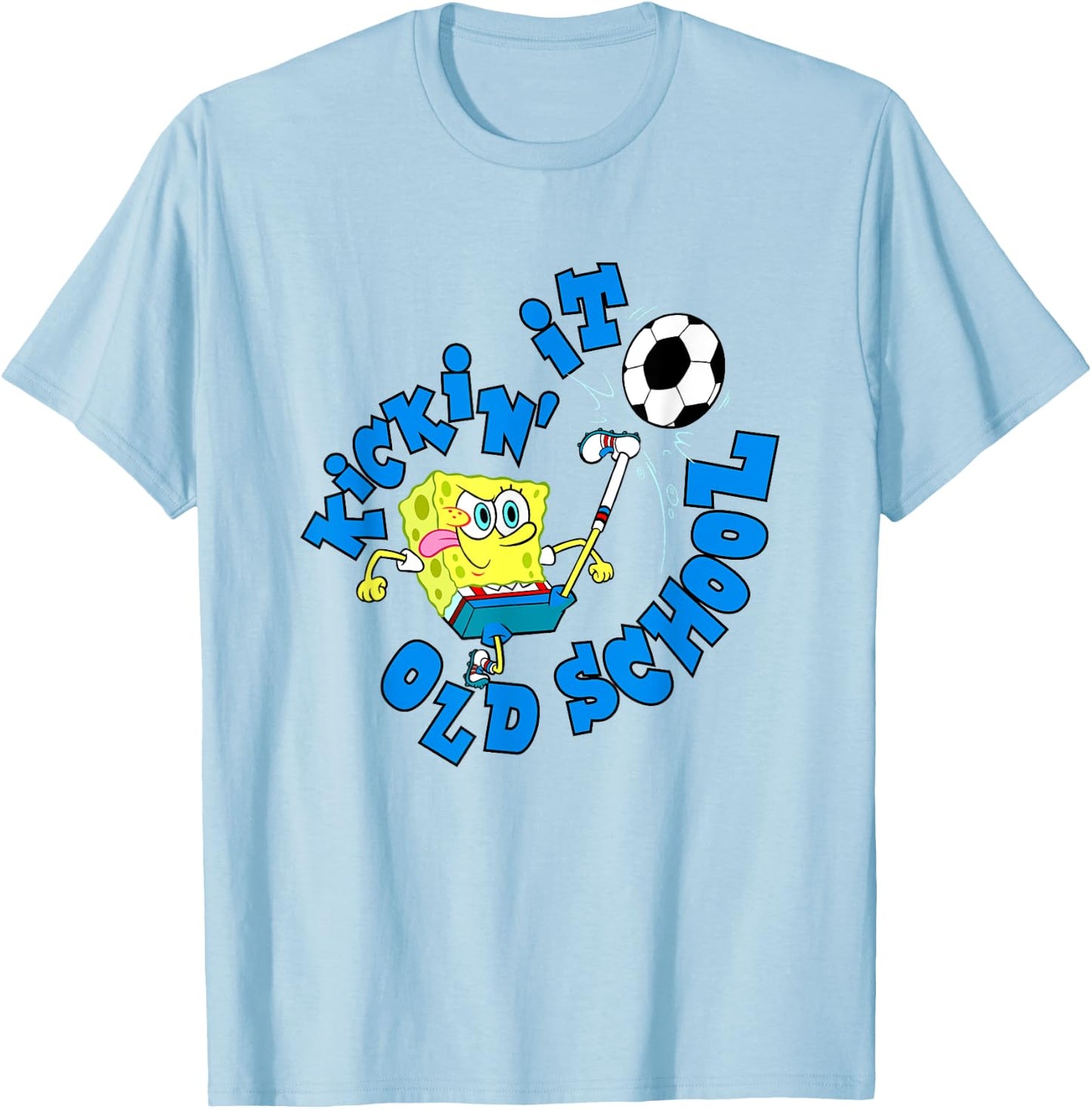 SpongeBob SquarePants Kickin' It Old School Playing Soccer T-Shirt - T-Shirt | Light Blue