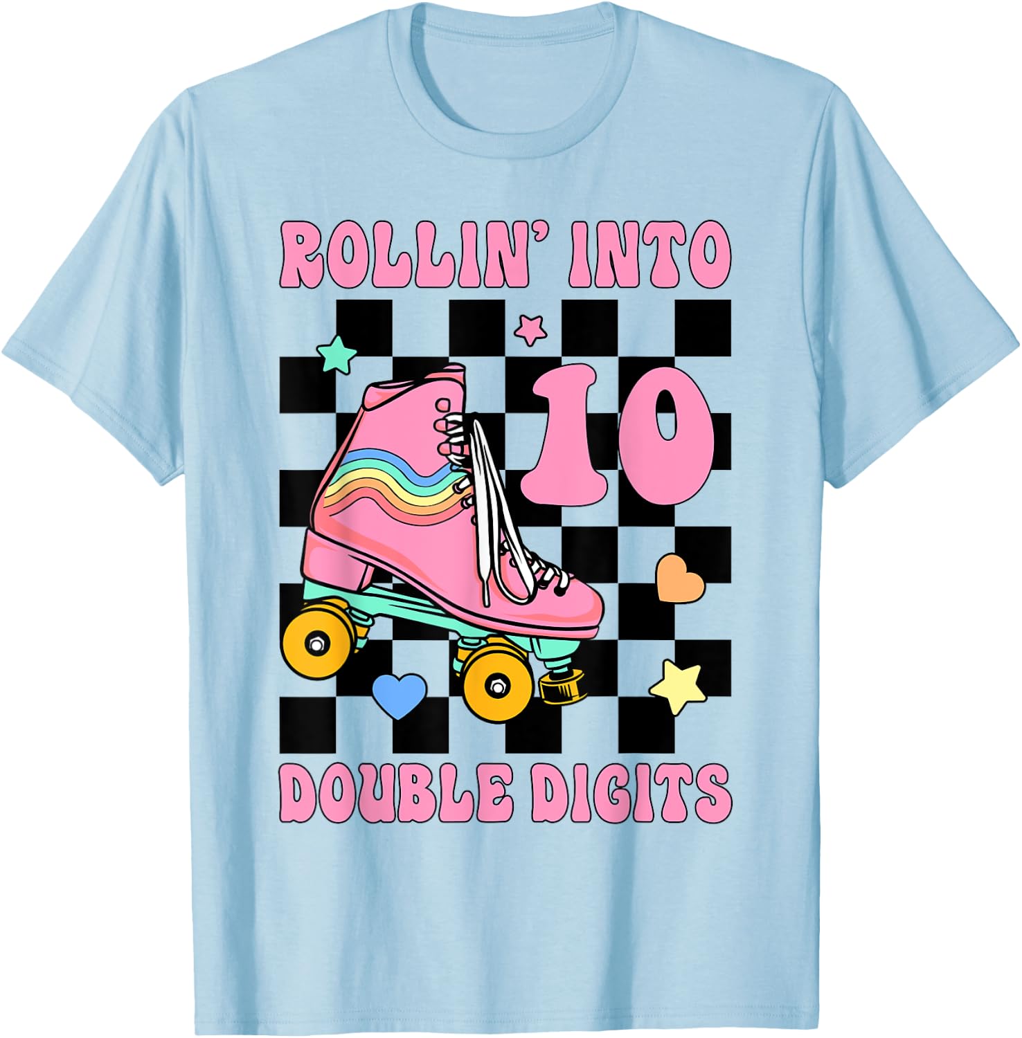 Rolling Into 10 Roller Skating Double Digits 10th Birthday T-Shirt - T-Shirt | Light Blue