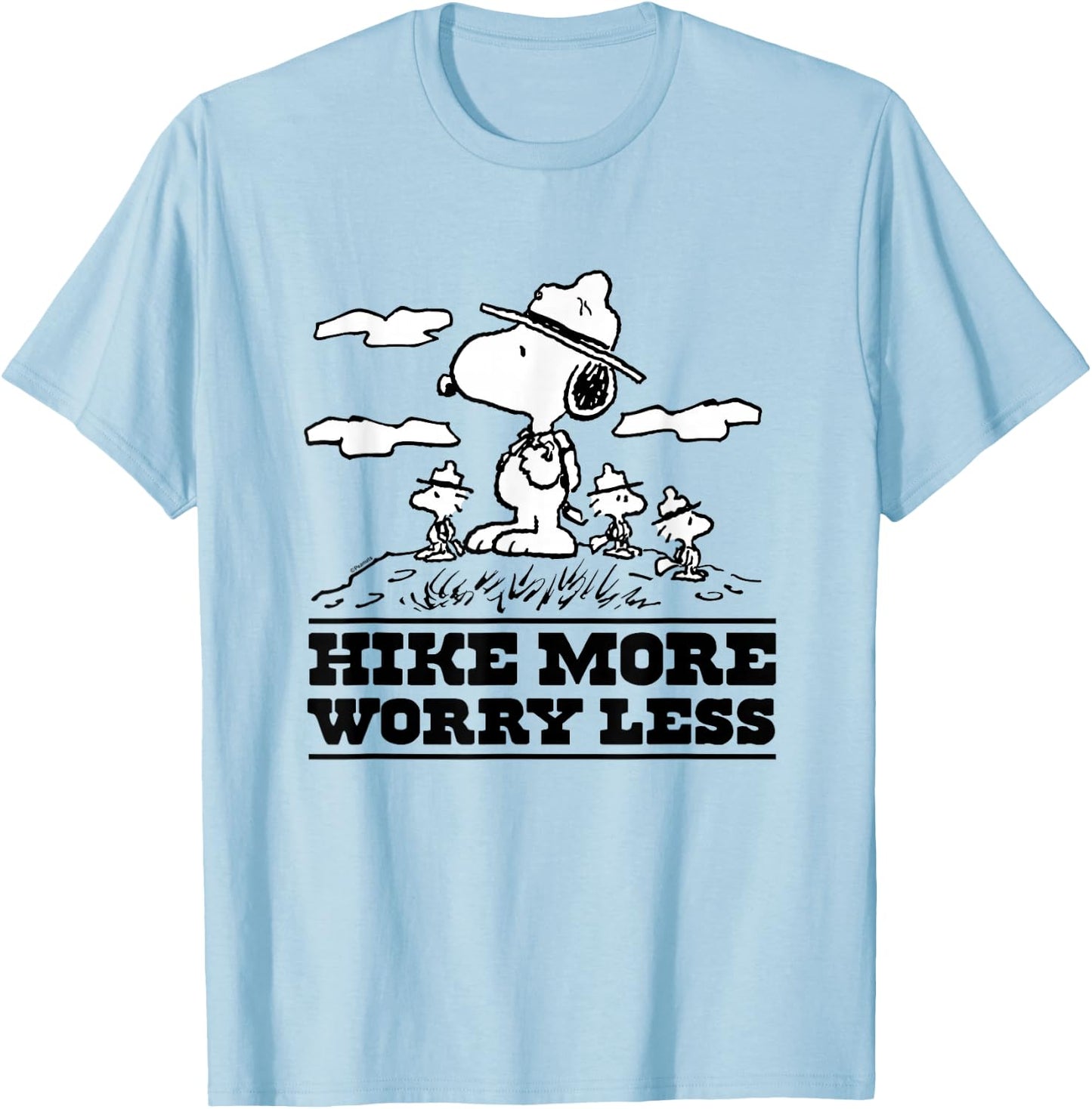 Peanuts - Snoopy & Woodstock Hike More Worry Less T-Shirt - T-Shirt | Light Blue