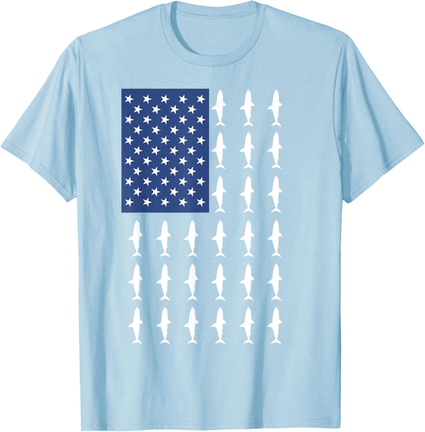 4th of July Shark Shirt - American Flag Shark for Kids T-Shirt - T-Shirt | Light Blue