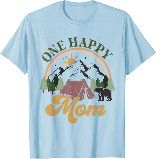 Cute One Happy Camper Birthday Decorations One Happy Mom T-Shirt - T-Shirt | Light Blue