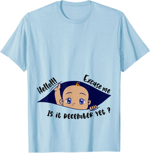 Excuse Me Is It December Yet Pregnancy Boy Announcement T-Shirt - T-Shirt | Light Blue