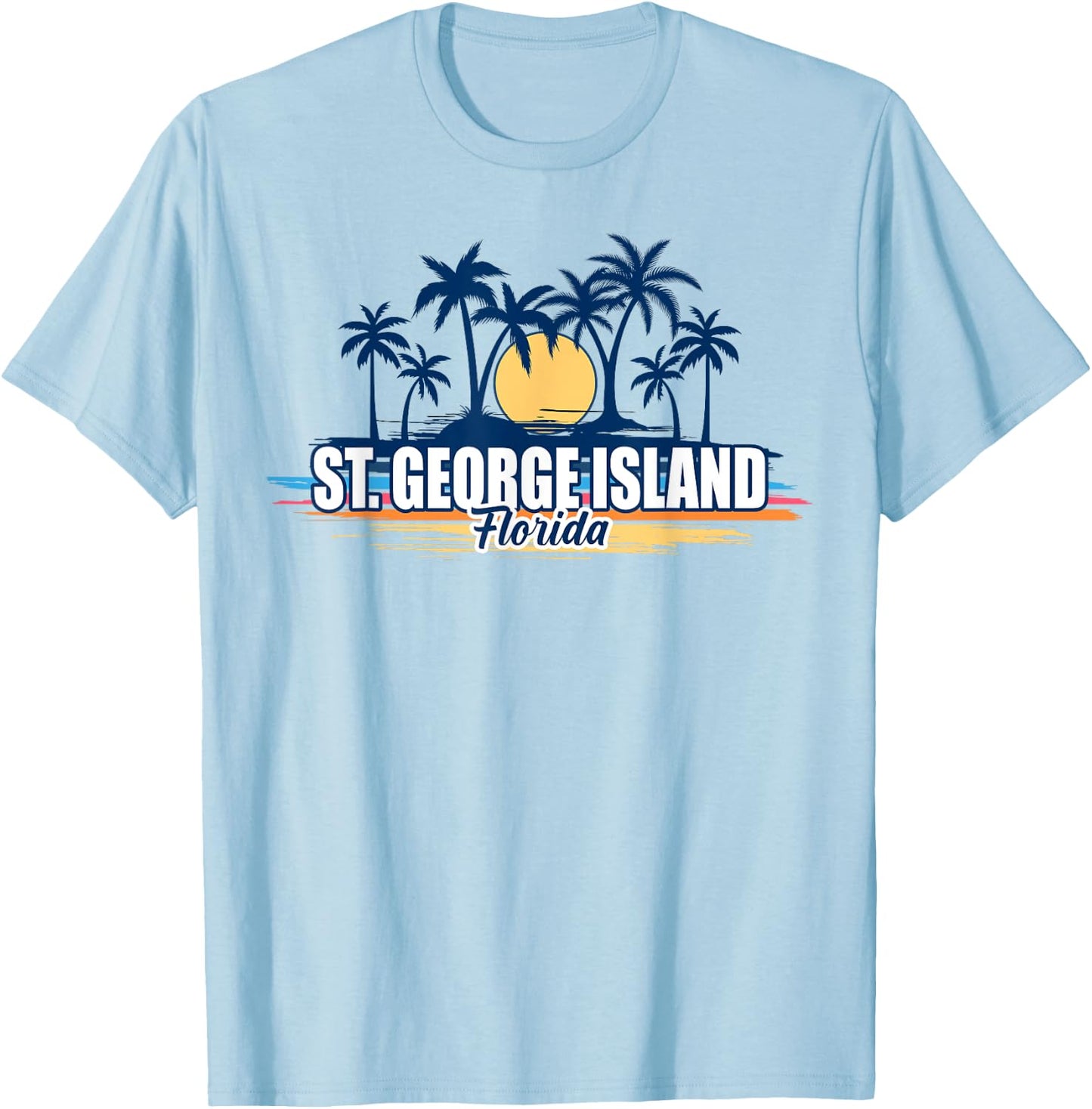 St George Island Florida Retro Surfing Board T-Shirt - T-Shirt | Light Blue