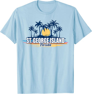 St George Island Florida Retro Surfing Board T-Shirt - T-Shirt | Light Blue