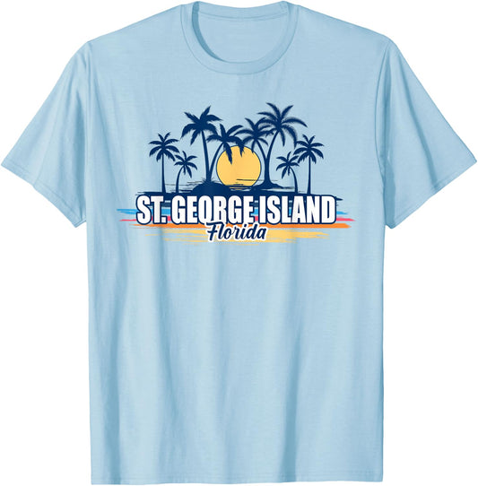 St George Island Florida Retro Surfing Board T-Shirt - T-Shirt | Light Blue