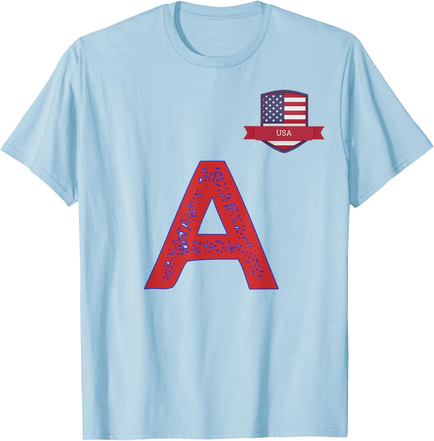 USA Human-Flag Letter A American USA Red T-Shirt - T-Shirt | Light Blue