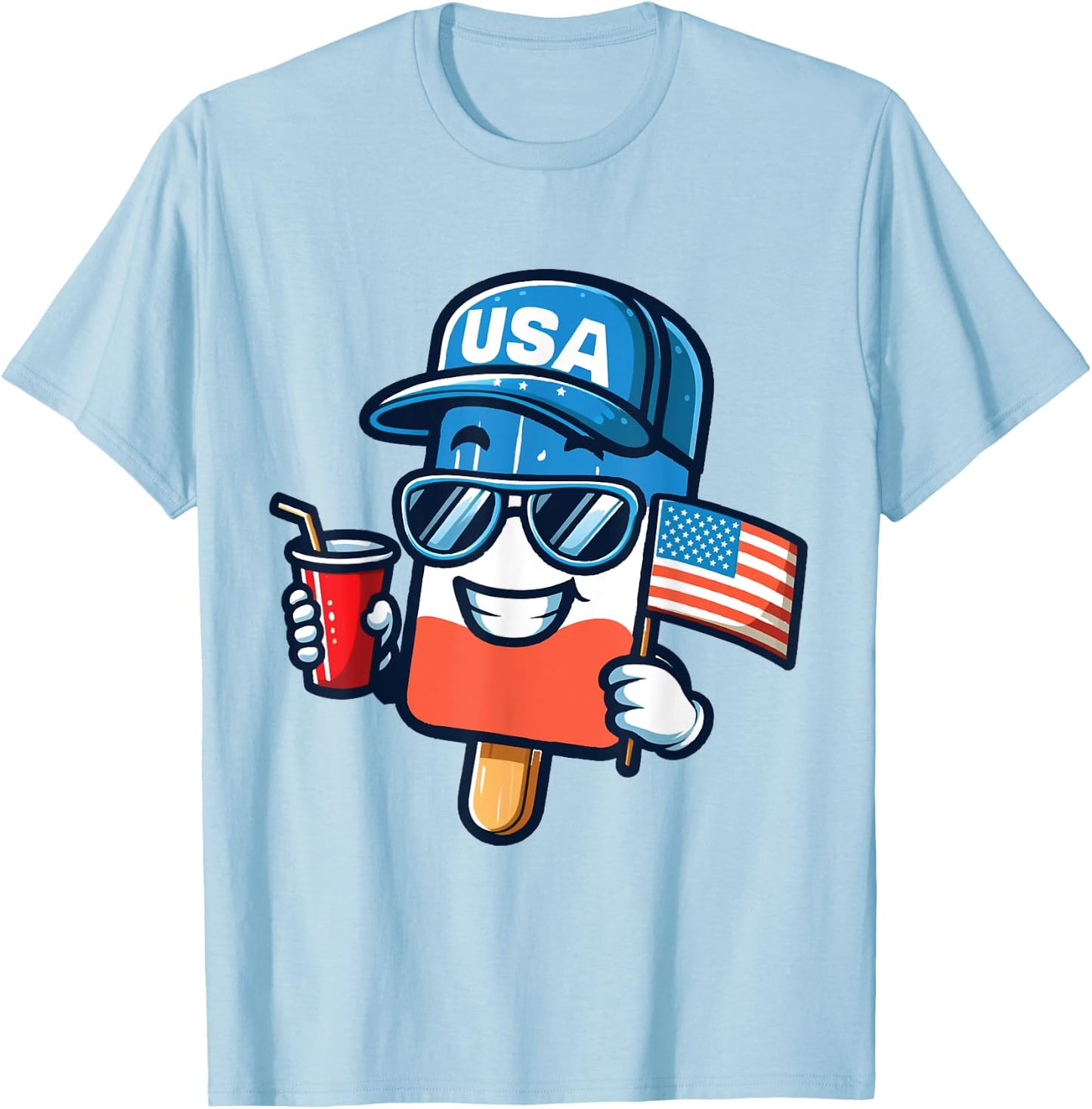 Funny Popsicle 4th Of July shirt Patriotic American Flag USA Kids Men T-Shirt - T-Shirt | Light Blue