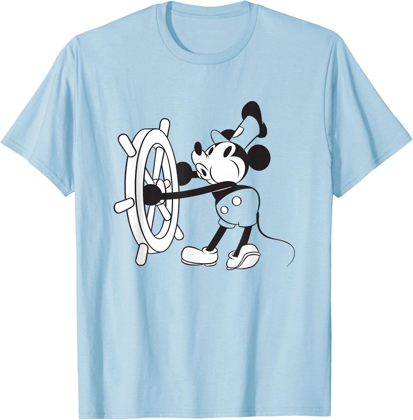 Disney Steamboat Willie Mickey Vintage Big Chest Portrait T-Shirt - T-Shirt | Light Blue