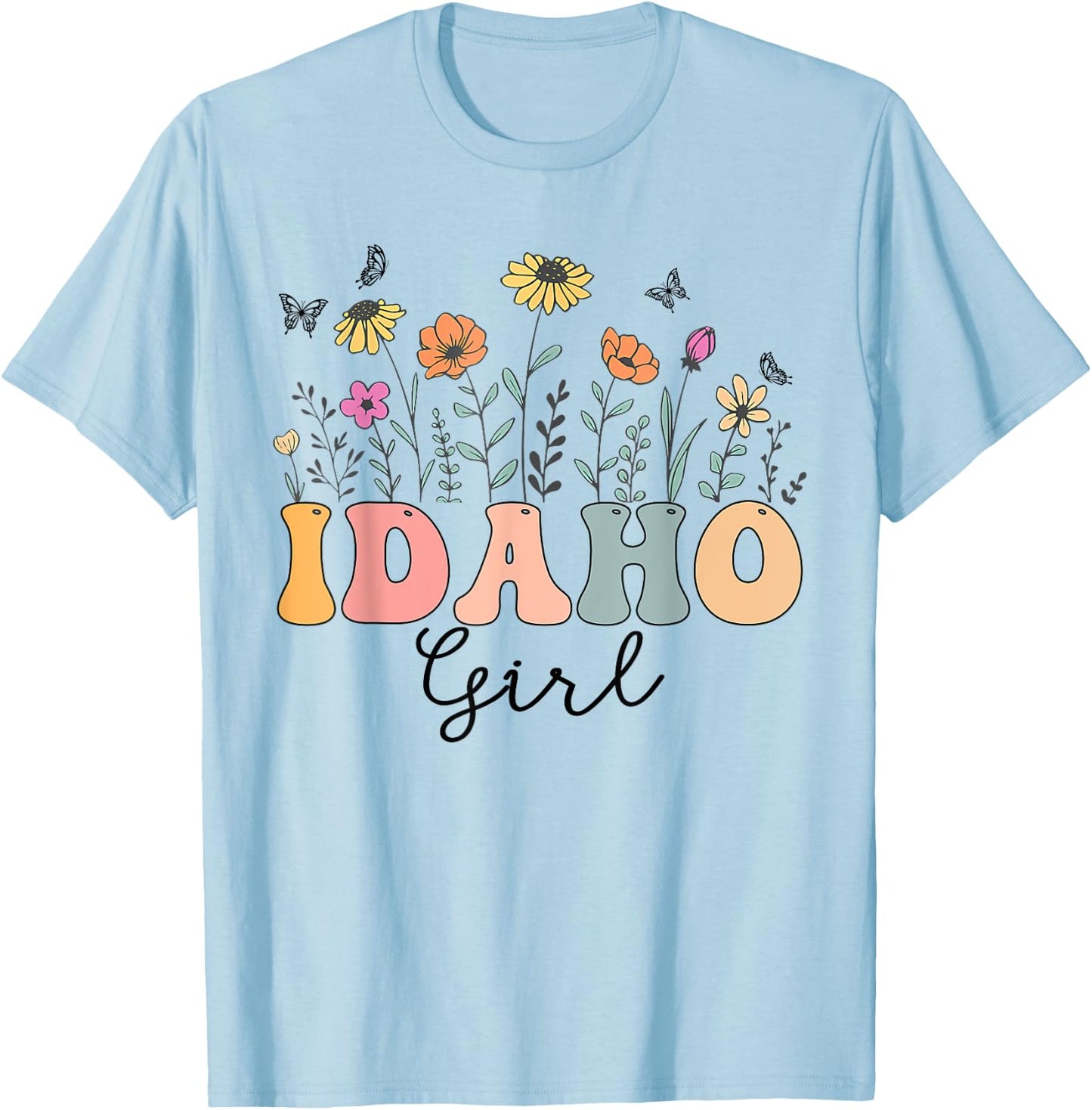 Idaho Girl Wildflower Groovy Idaho Lover T-Shirt - T-Shirt | Light Blue