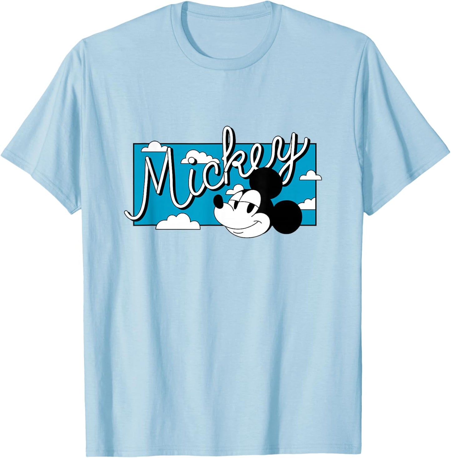 Disney Mickey And Friends Retro Mickey Head Big Chest Logo T-Shirt - T-Shirt | Light Blue