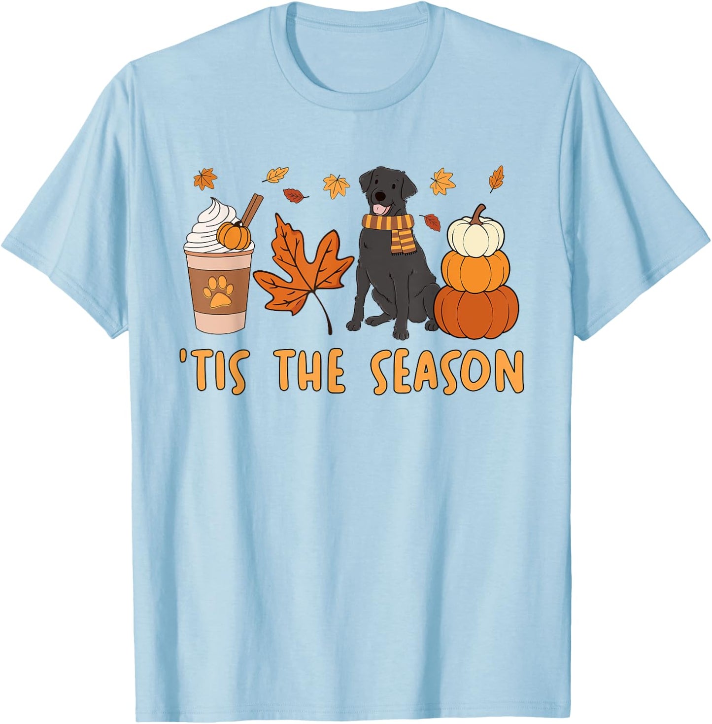 Tis The Season Labrador Retriever Fall Autumn Pumpkin Coffee T-Shirt - T-Shirt | Light Blue
