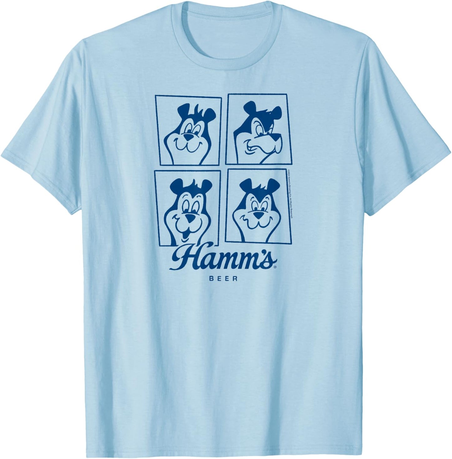 Hamm's - Beer Bear Cartoon Mascot Sascha Face Grid T-Shirt - T-Shirt | Light Blue