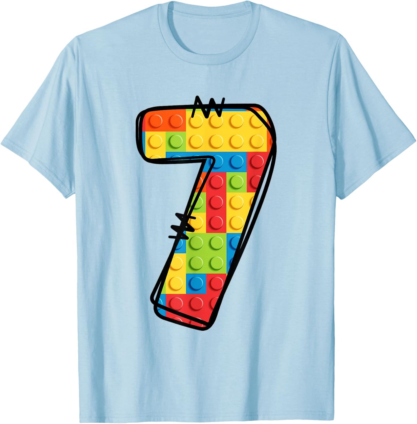 7 Year Old Blocks Building Master Builder 7th Birthday T-Shirt - T-Shirt | Light Blue