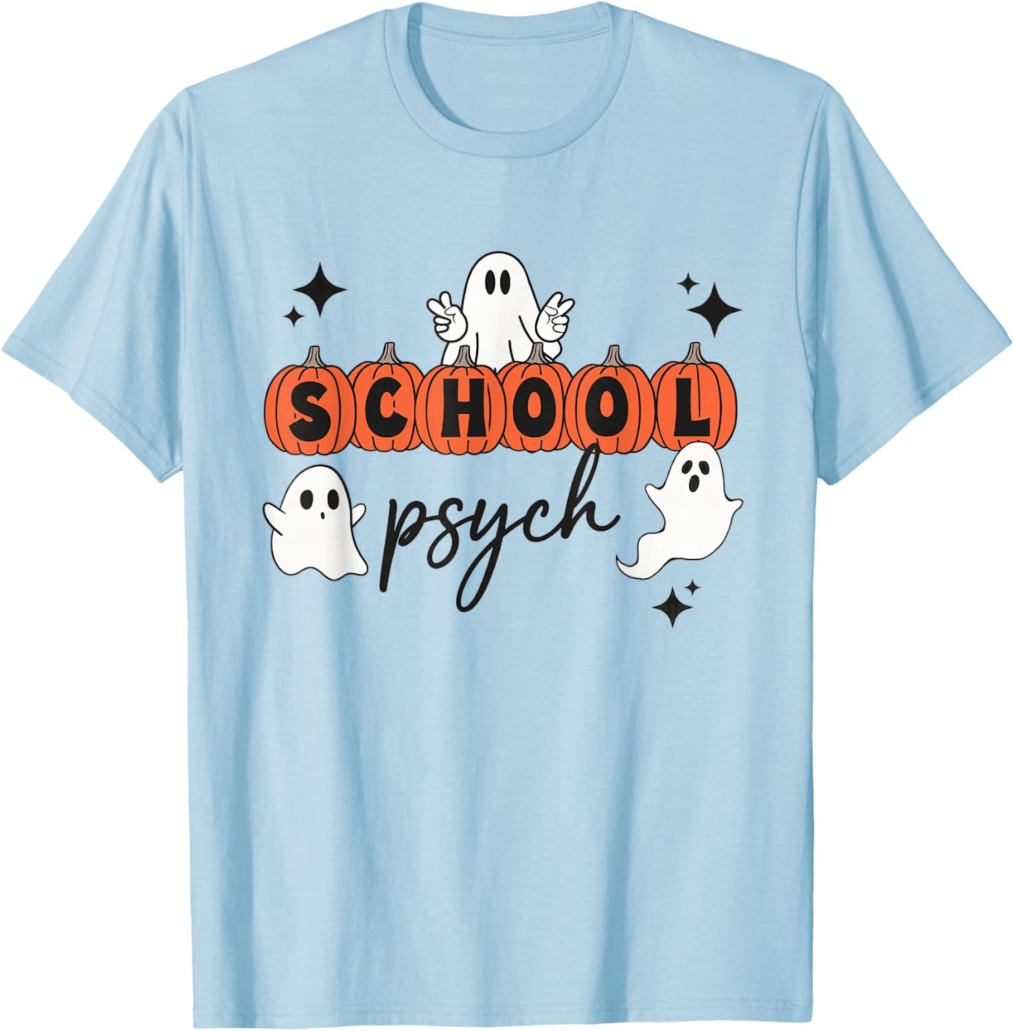 One Spooky School Psychologist Halloween Pumpkin Ghosts T-Shirt - T-Shirt | Light Blue