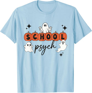 One Spooky School Psychologist Halloween Pumpkin Ghosts T-Shirt - T-Shirt | Light Blue