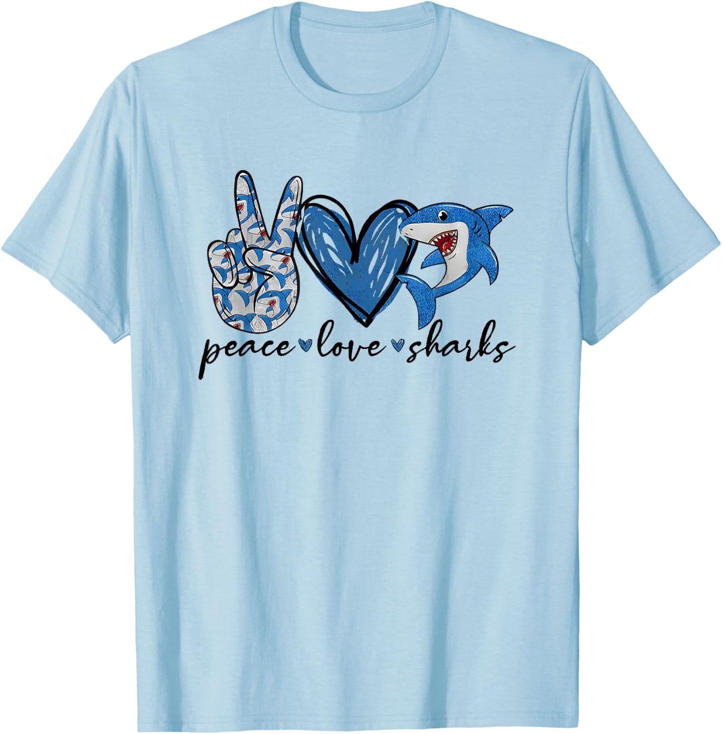 Peace Love Shark T-Shirt - T-Shirt | Light Blue