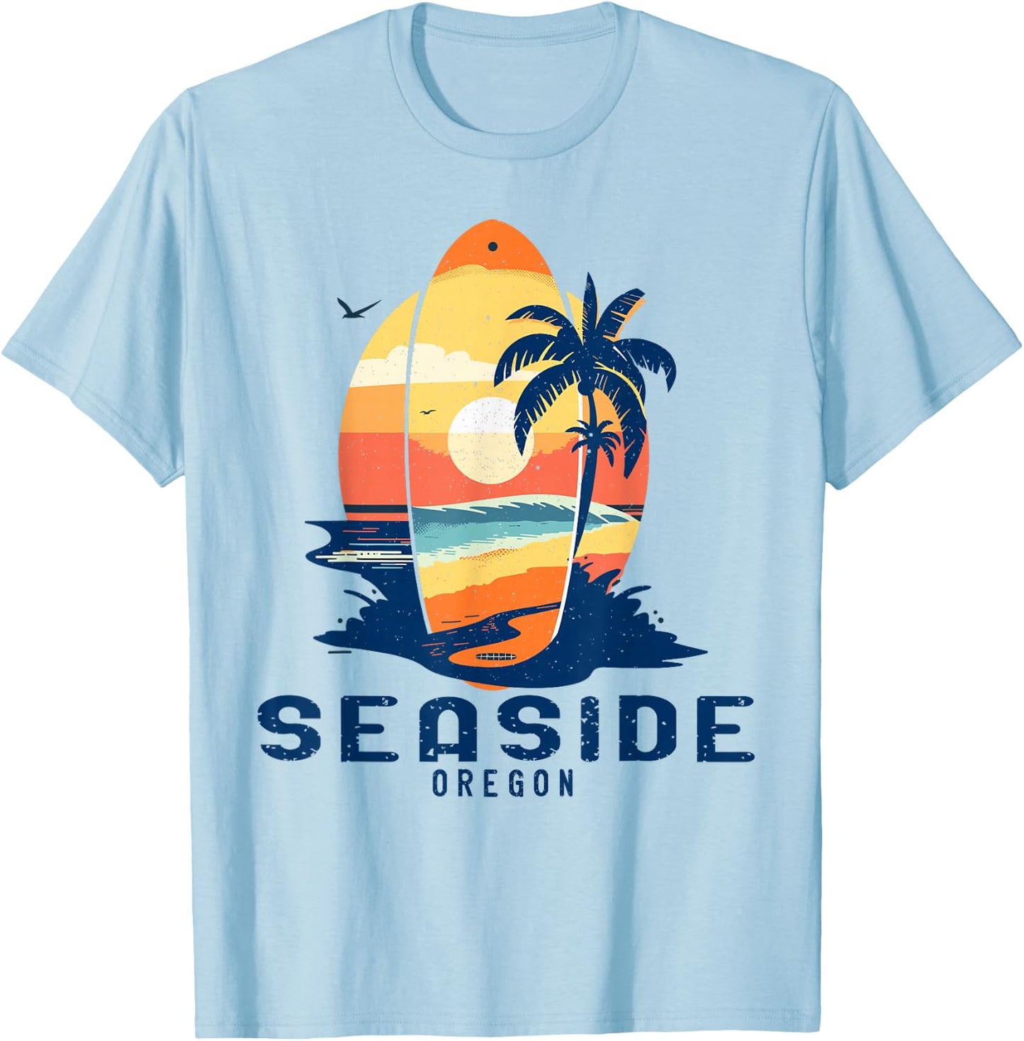 Vintage Oregon Seaside Surfboard Beach T-Shirt - T-Shirt | Light Blue