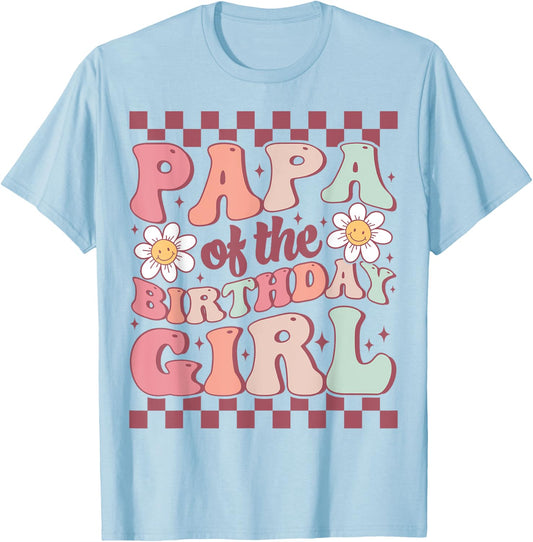 Papa of The Birthday Girl Retro Family Groovy Birthday Party T-Shirt - T-Shirt | Light Blue