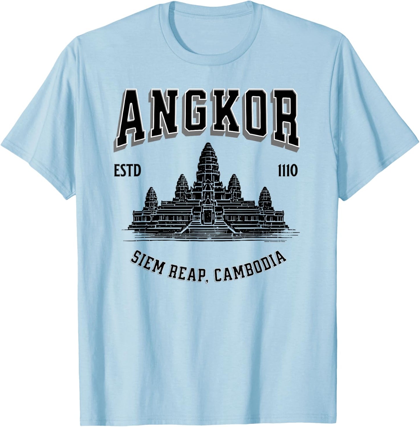 Minimalistic Old School Angkor Wat Design Sporty T-Shirt - T-Shirt | Light Blue