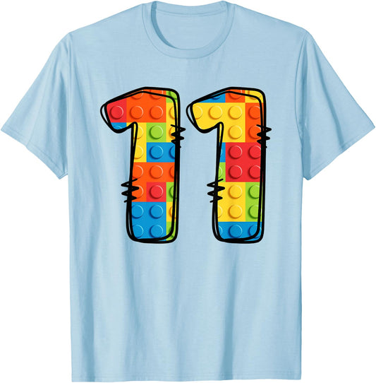 11 Year Old Blocks Building Master Builder 11th Birthday T-Shirt - T-Shirt | Light Blue