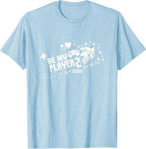 Sonic The Hedgehog Valentine's Day Be My Player 2 Pixel Logo T-Shirt - T-Shirt | Light Blue