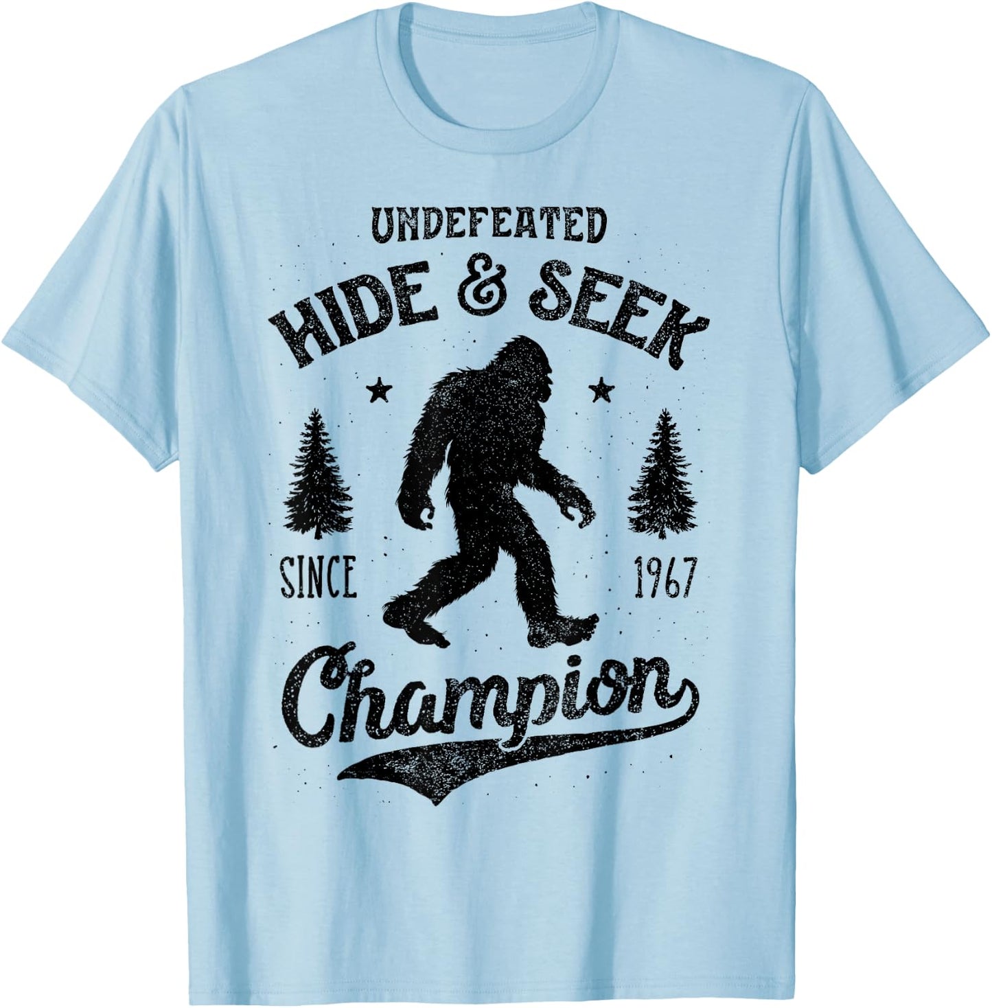 Bigfoot Hide And Seek Champion Funny Sasquatch Retro Vintage T-Shirt - T-Shirt | Light Blue
