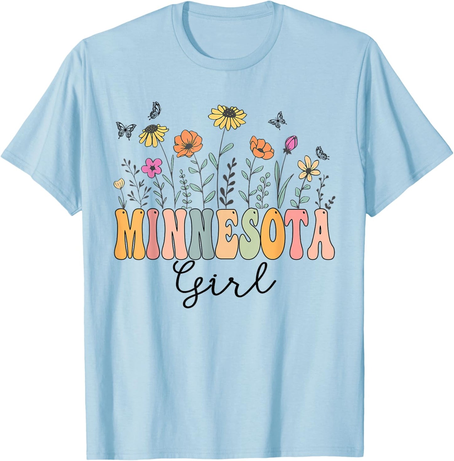 Minnesota Girl Wildflower Groovy Minnesota Lover T-Shirt - T-Shirt | Light Blue